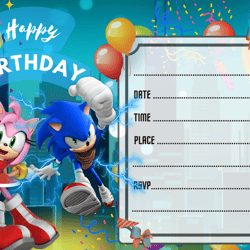sonic birthday invitation,digital invitation,party invite,empty template,fill in birthday invite no 1