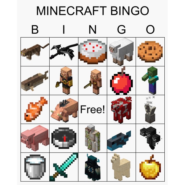 Minecraft Bingo Pdf Minecraft Bingo Game,Cards Printable,Party Game,50 Minecraft - Inspire ...