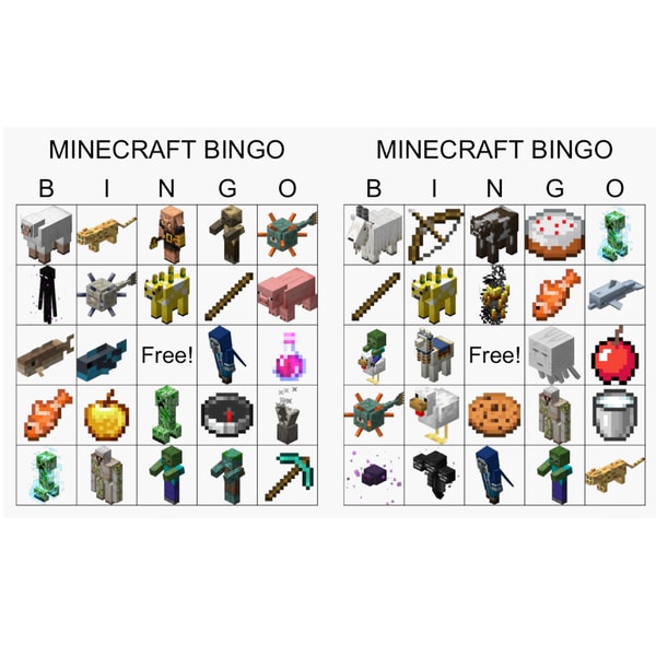 Minecraft Bingo Pdf Minecraft Bingo Game,Cards Printable,Party Game,50 Minecraft - Inspire ...