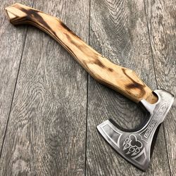 custom handmade viking carbon steel battel ready axe,handforged hunting woodcrafting hatchet axe with ash wood handle,pe