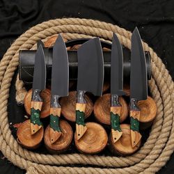 handmade carbon steel kitchen/chef knife set birthday gift for dad sharp blade knives personalized gift for him camping