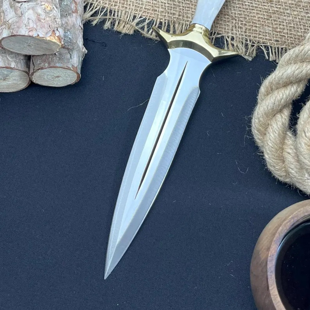 Handmade Fairbairn Sykes Knife With Case Deer Antler Knife Hunting Knife  Double Edge Knife Father  2