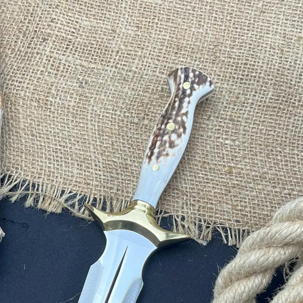 Handmade Fairbairn Sykes Knife With Case Deer Antler Knife Hunting Knife  Double Edge Knife Father  3