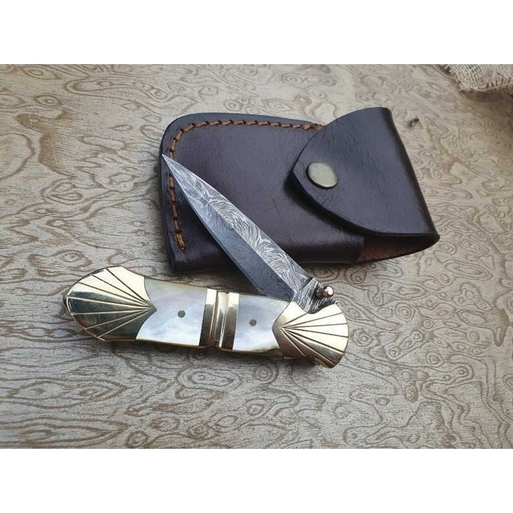 Custom Handmade Folding Damascus Knife Handmade Damascus Pocket Knife Ornamented Folding Knife Am B 0