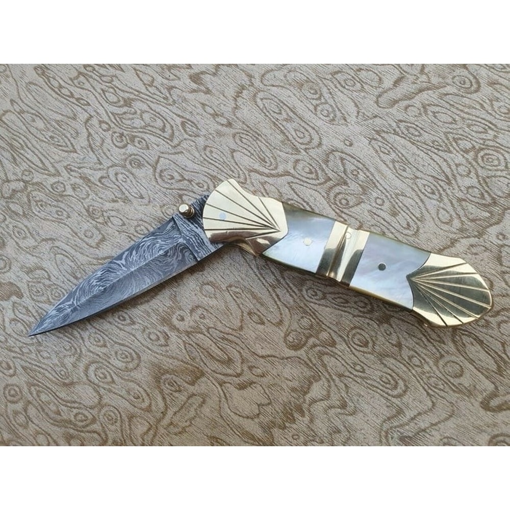 Custom Handmade Folding Damascus Knife Handmade Damascus Pocket Knife Ornamented Folding Knife Am B 2