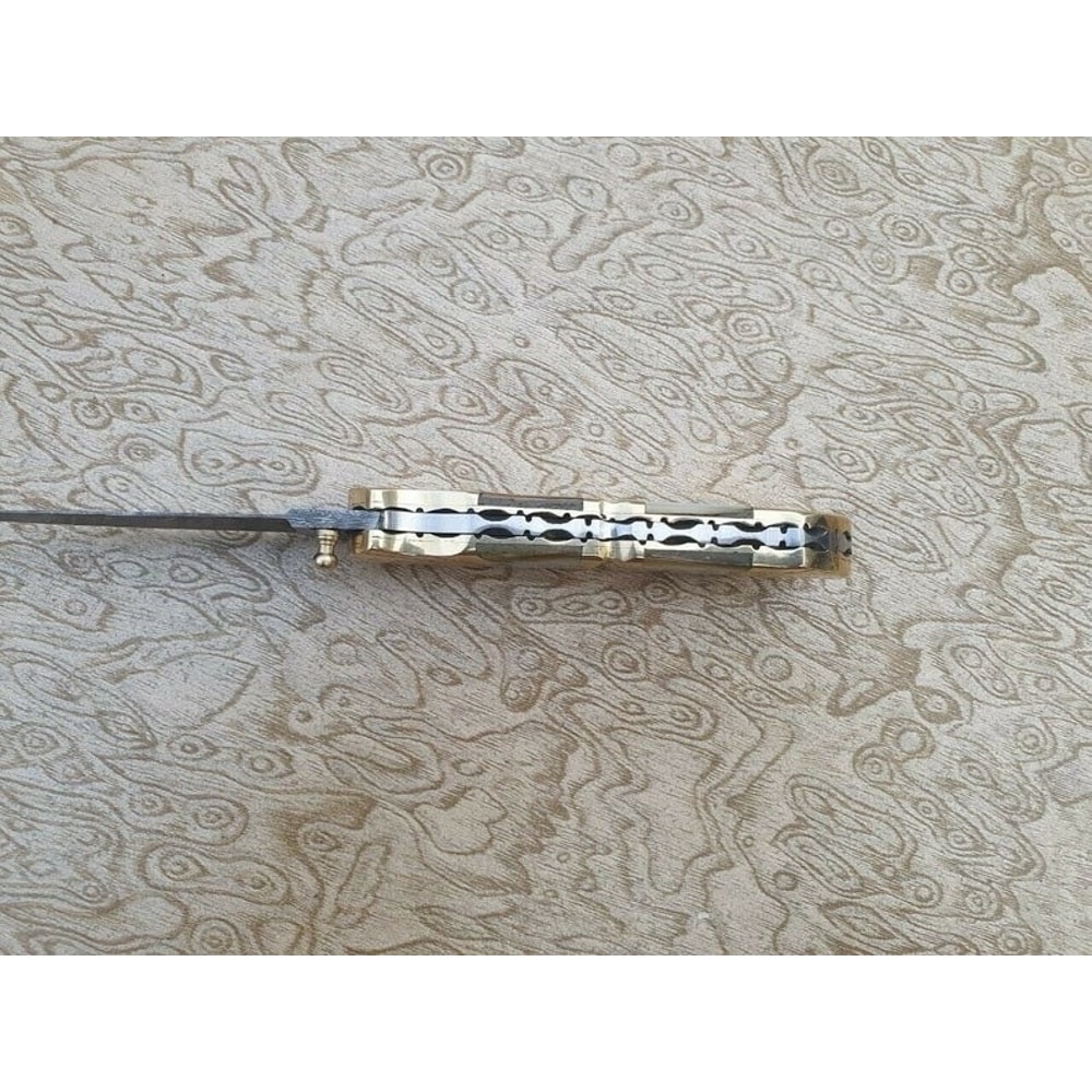 Custom Handmade Folding Damascus Knife Handmade Damascus Pocket Knife Ornamented Folding Knife Am B 3