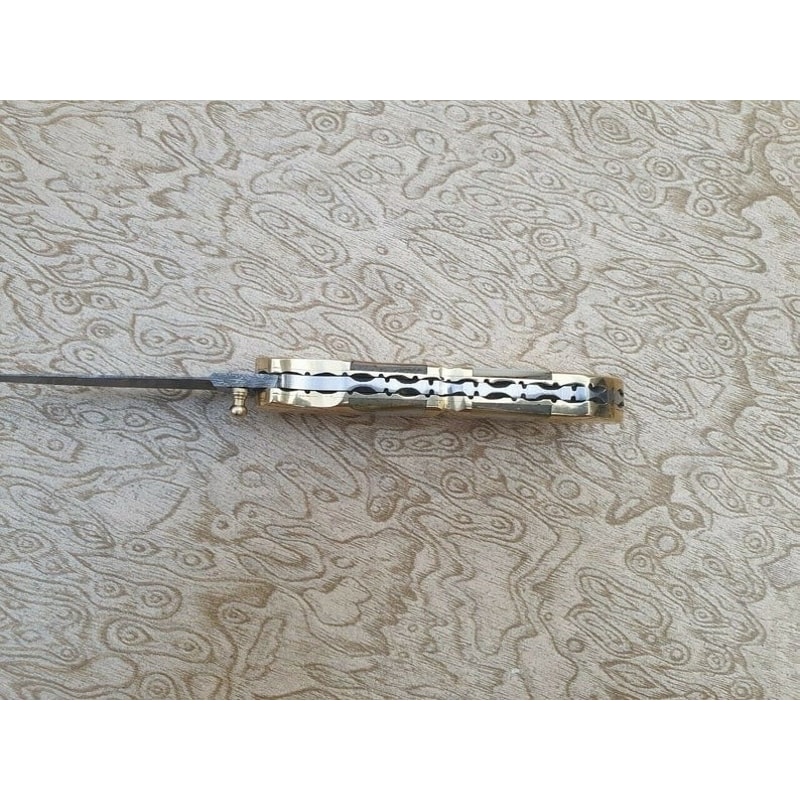 Custom Handmade Folding Damascus Knife Handmade Damascus Pocket Knife Ornamented Folding Knife Am B 3