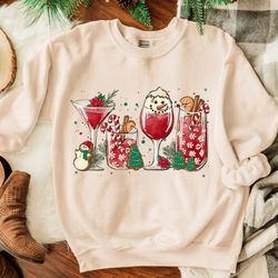 christmas cocktails sweatshirt, christmas wine sweatshirt, winter hoodie, christmas party sweatshirt, christmas celebrat
