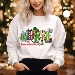 christmas nursing sweatshirt, nursing school shirt, christmas sweatshirt, nurse santa's favorite elf, nurse shirt, nurse