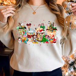 cute disney mickey minnie pluto christmas coffee sweatshirt, disney christmas coffee sweatshirts, cute christmas crewnec