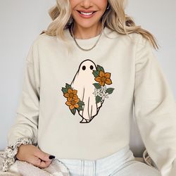 floral ghost halloween shirt, floral teacher halloween shirt, halloween outfit for work, booghost shirt, halloween shirt