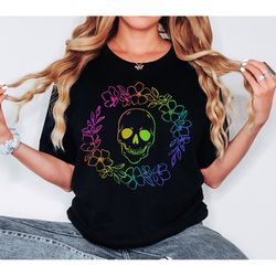 rainbows skulls shirt,spooky t shirt,skulls shirt,goth shirt,skeleton t shirt,skulls clothing,trendy shirt for women, ae