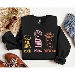 rock paper scissors sweatshirt, funny cat paw sweater, unisex crewneck hoodie for cat lover, cat owner sweater, cat paws