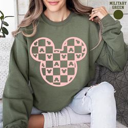 checkered disney mickey sweatshirt, mickey head shirt, disney world tee, disney trip sweater, disney family shirts, disn