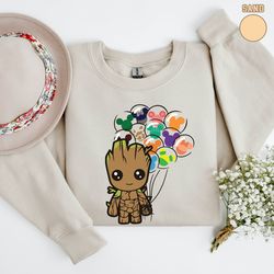 groot with disney balloons sweatshirt, groot disney crewneck, i am groot sweatshirt, disney family vacation, disney groo