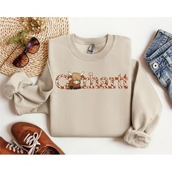 highland cow crhartt inspired hoodie - cow lover - hooded sweatshirt