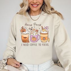 hocus pocus i need coffee to focus hoodie, halloween hoodie, coffee lover shirt, funny halloween gift, fall coffee shirt