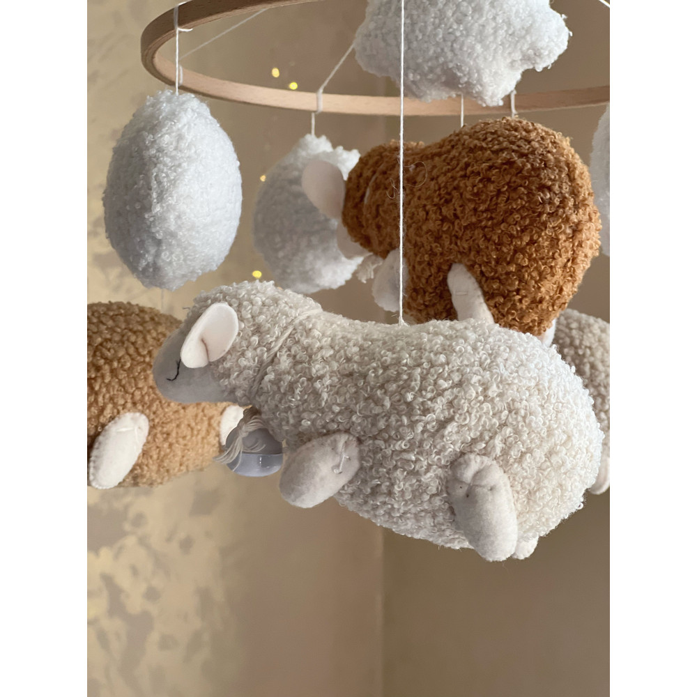 Sheeps Mobile Cozy Lambs Mobile Hanging Baby Mobile Musical 5