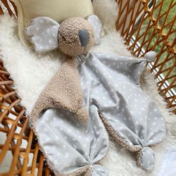 baby toy koala comforter. baby lovey comforter.