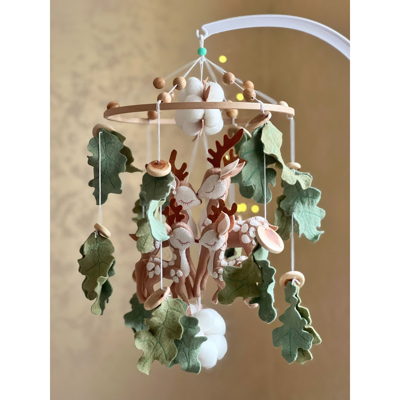 Deer Baby Mobile Woodland Forest Mobile Crib Felt Handmade Mobile Musical 4