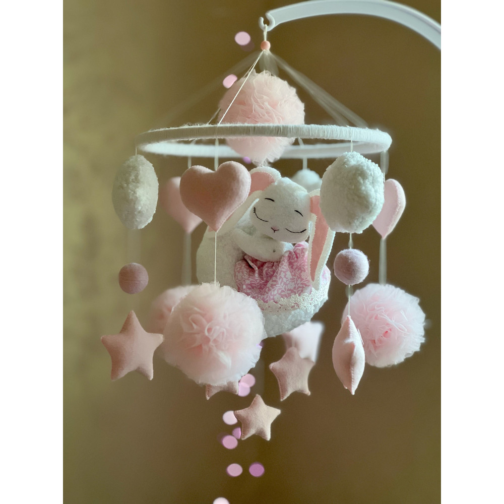 Rabbit Baby Mobile Girl Felt Mobile Crib Handmade Mobile Bebe Nursery Decor Nursery Mobile Baby Sho 5