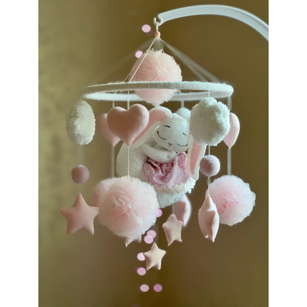 Rabbit Baby Mobile Girl Felt Mobile Crib Handmade Mobile Bebe Nursery Decor Nursery Mobile Baby Sho 6