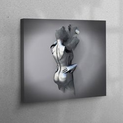 canvas print, 3d wall art, canvas decor, 3d effect couple, 3d couple canvas decor, nude artwork, silver people poster, e
