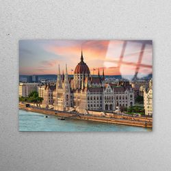 glass wall art, glass art, glass wall decor, hungarian parliament building, city landscape glass art, hungarian wall dec