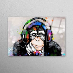 glass wall decor, glass, wall decor, thinking monkey, thinking monkey glass wall art, musif lover gift glass decor, anim