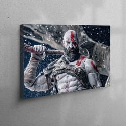 kratos canvas, god of war wall art, warrior poster, modern wall art, personalized gift, man cave table, large canvas, ca