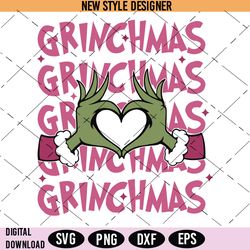 Grinchmas Svg, Merry Christmas Svg, Christmas Svg, Pink Christmas Svg, Xmas Heart Hands Svg, Instant Download