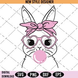 Bunny Rabbit With Bandana Glasses Bubblegum Svg, Easter Bunny Svg, Bunny Face Svg, Happy Easter Svg, Instant Download