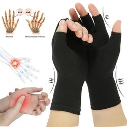1 Pairs Fingerless Anti-Arthritis Compression Black Gloves Hand Support Pain Relief M