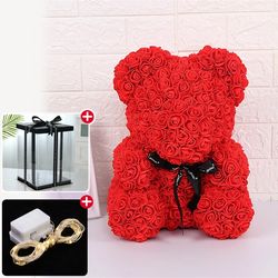 Wedding Rose Red Teddy Bear With Box For Women Valentines Girlfriend Birthday Gifts