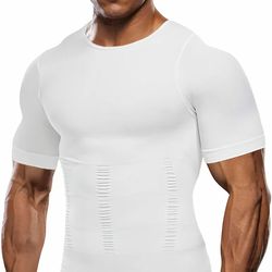 Men Slimming Body Shaper Gynecomastia White T-shirt Posture Corrector L