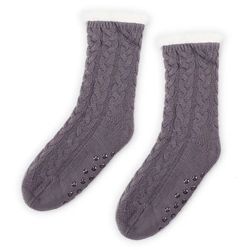 Mens Womens Winter Sherpa Fleece-lined Cozy Fuzzy Thermal Slipper Grey Socks Indoor