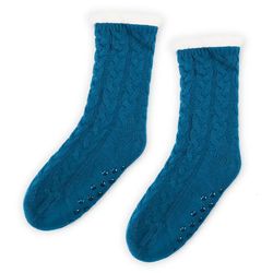 Mens Womens Winter Sherpa Fleece-lined Cozy Fuzzy Thermal Slipper Blue Socks Indoor