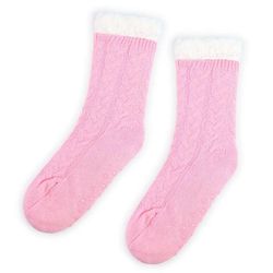 Mens Womens Winter Sherpa Fleece-lined Cozy Fuzzy Thermal Slipper Pink Socks Indoor