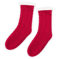 Mens Womens Winter Sherpa Fleece-lined Cozy Fuzzy Thermal Slipper Red Socks Indoor