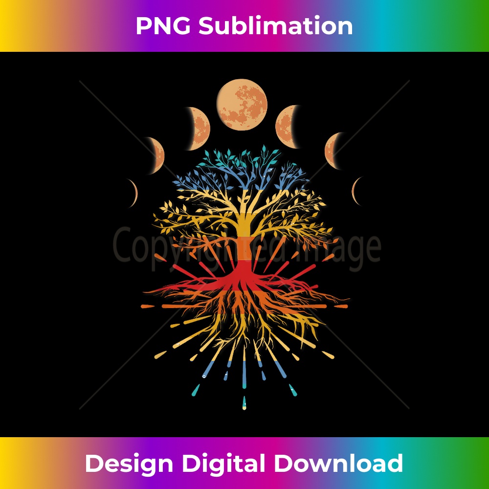 Phases of the Moon Symbol Retro 60s 70s Vibe Tree of Life 1 - Modern Sublimation PNG File