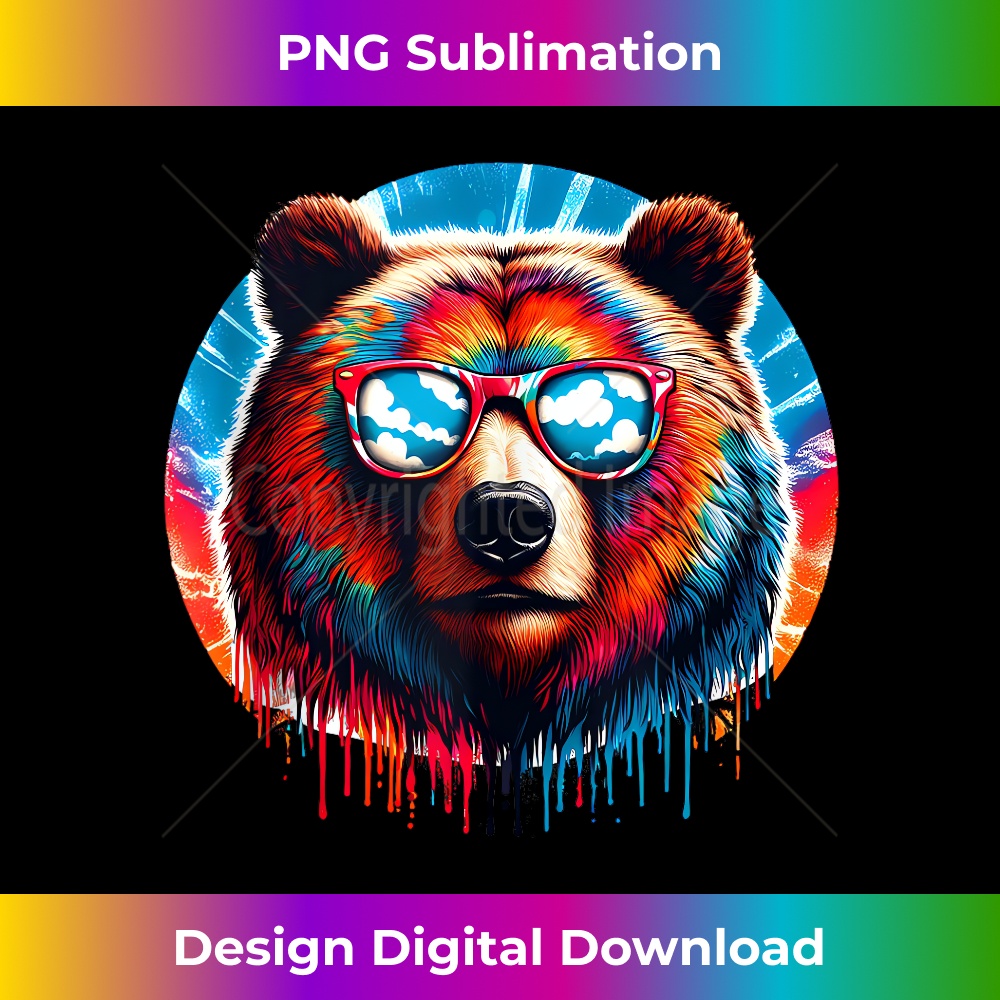 Cool Tie Dye Sunglasses Grizzly Bear Illustration Art - Retro PNG Sublimation Digital Download