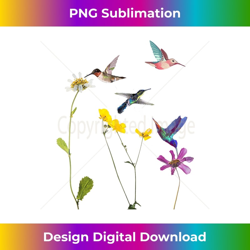 The Delicate Dance Of Hummingbirds And Spring Flowers Art 1 - PNG Transparent Digital Download File for Sublimation