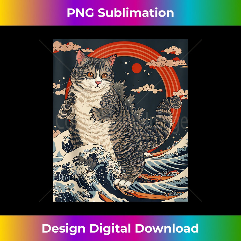 Catzilla Cat Japanese Art Funny Cat s Kid - Modern Sublimation PNG File