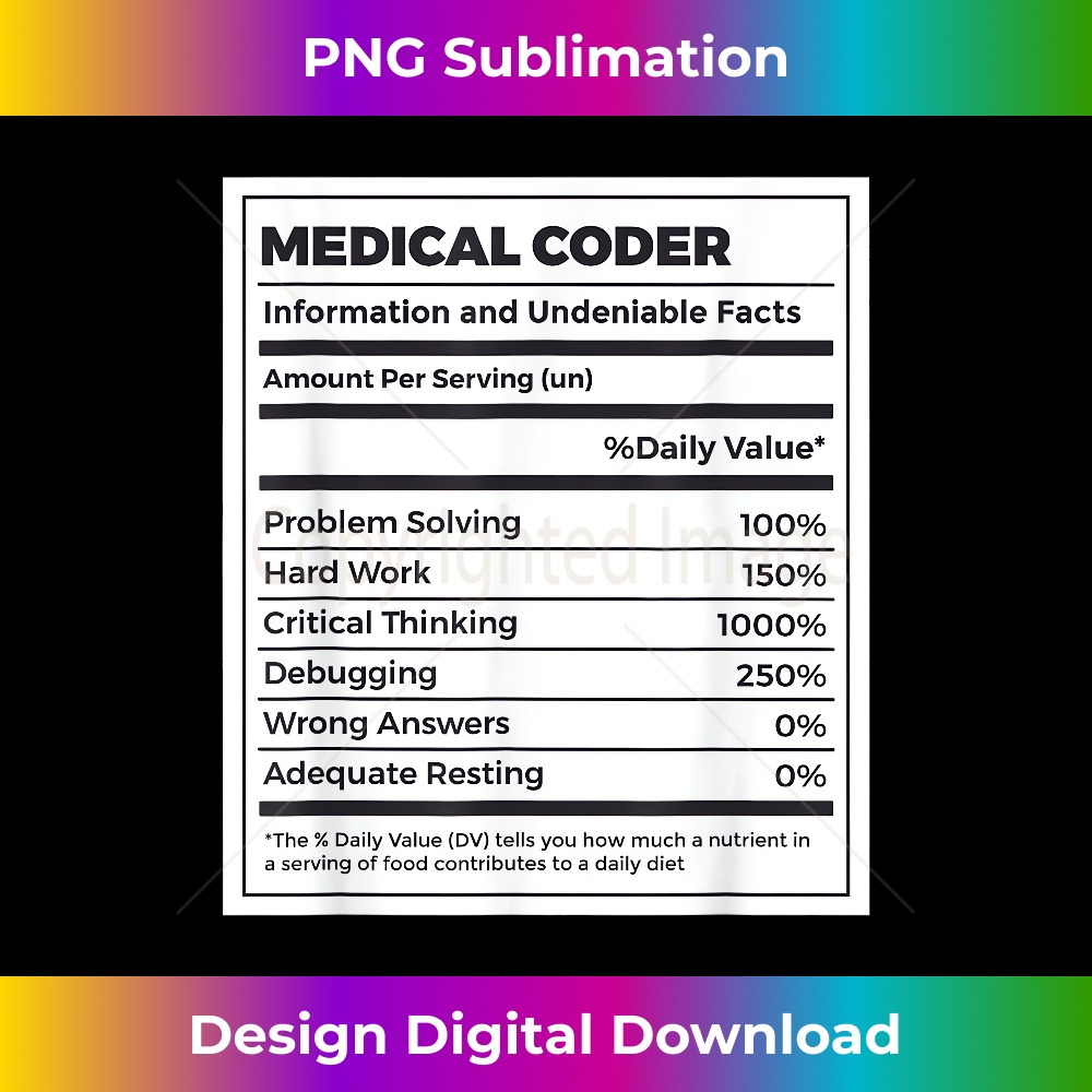 Funny Coding Medical Coder Nutrition Facts - PNG Transparent Digital Download File for Sublimation