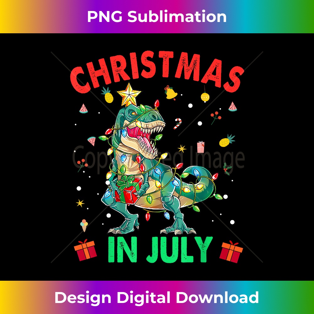 Christmas In July Dinosaur Xmas Tree T Rex Summer Vacation - Signature Sublimation PNG File