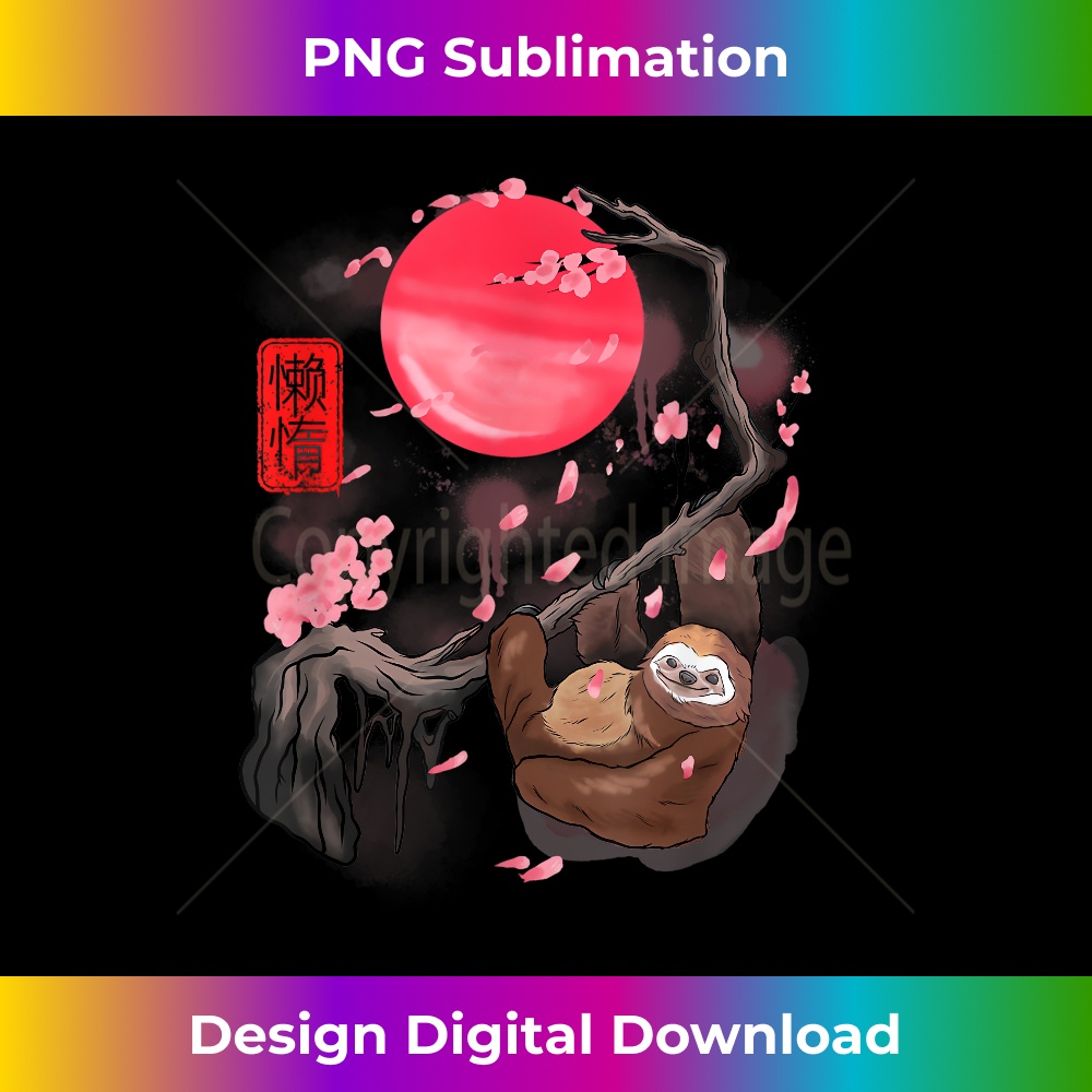 Funny Sloth at Cherry Blossoms Tree Cool Sakura Manga - Stylish Sublimation Digital Download