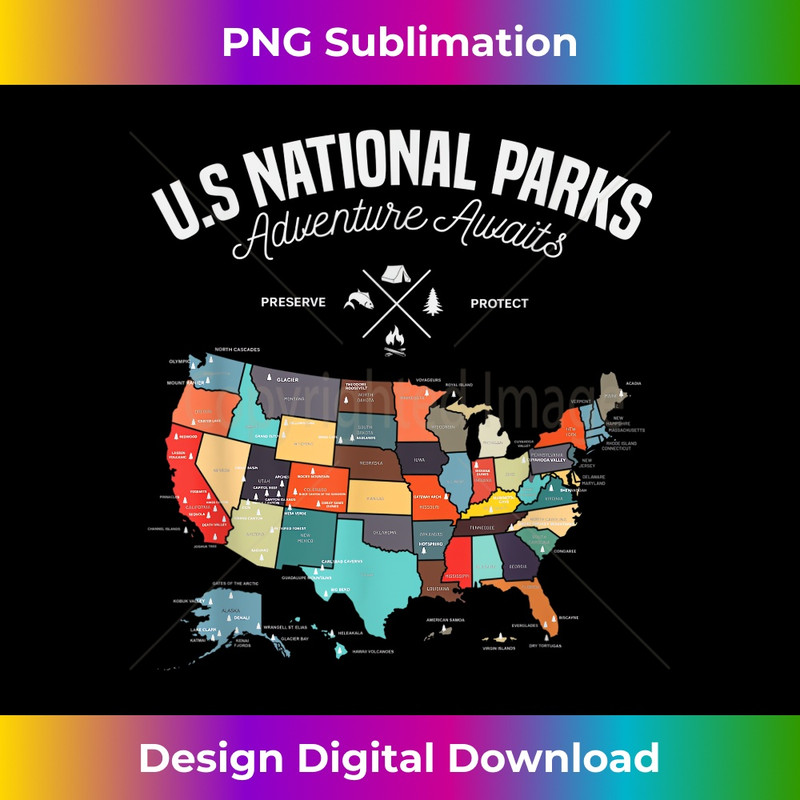 National Parks Map Camping & Hiking Nature Explorer 1 - Stylish Sublimation Digital Download