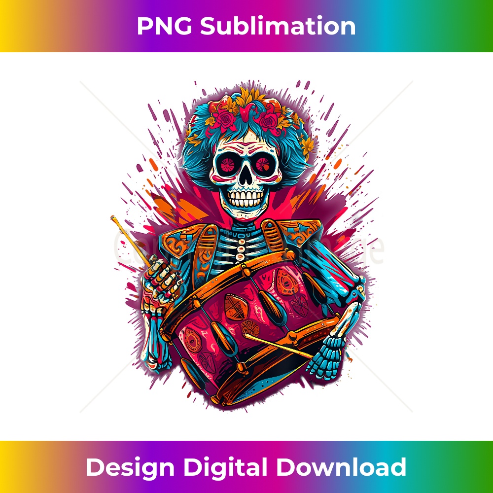 Rocker Drumming Sugar Skull Drummer 1 - Retro PNG Sublimation Digital Download
