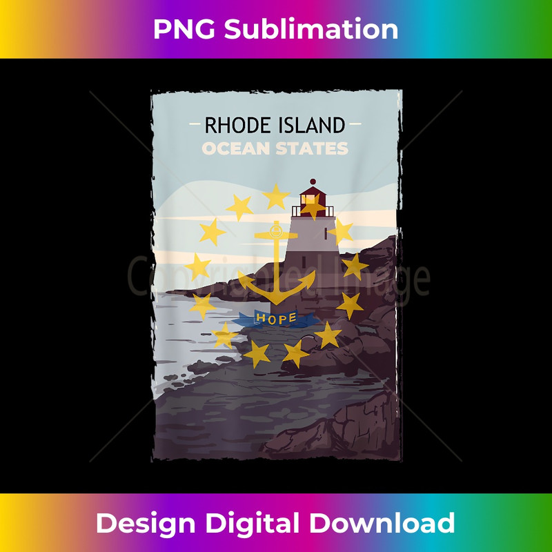 Rhode Island Lighthouse Retro Rhode Island State Flag 1 - Vintage Sublimation PNG Download