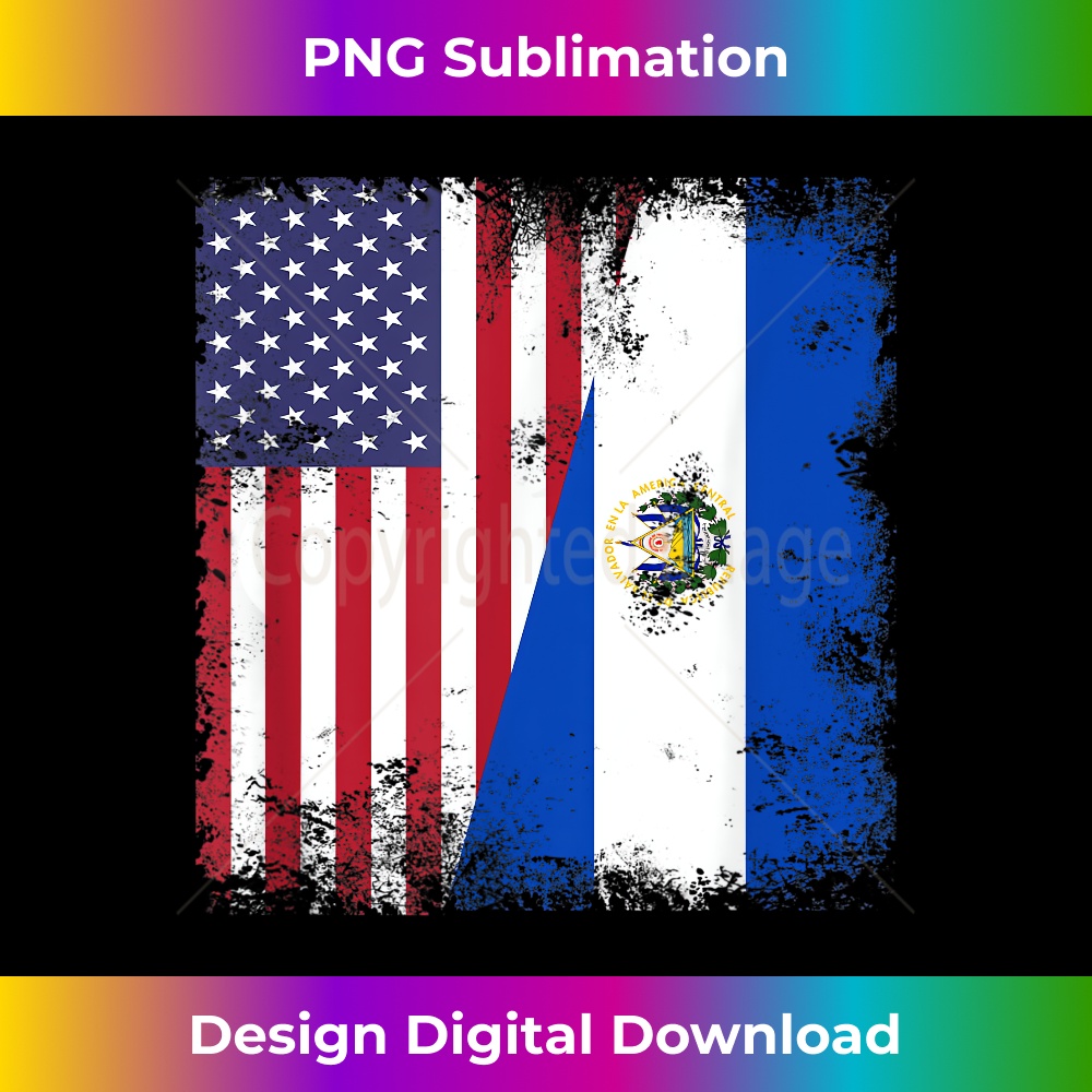 Half Salvadoran Flag Vintage El Salvador USA - Instant PNG Sublimation Download